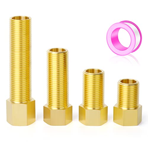 GASHER 4PCS Extension Brass Pipe Fitting, 1/2" Female to 1/2" Male Pipe Hex Bushing Adapter Converter Adapter, 40 mm/50 mm/70 mm/100 mm - Image 1