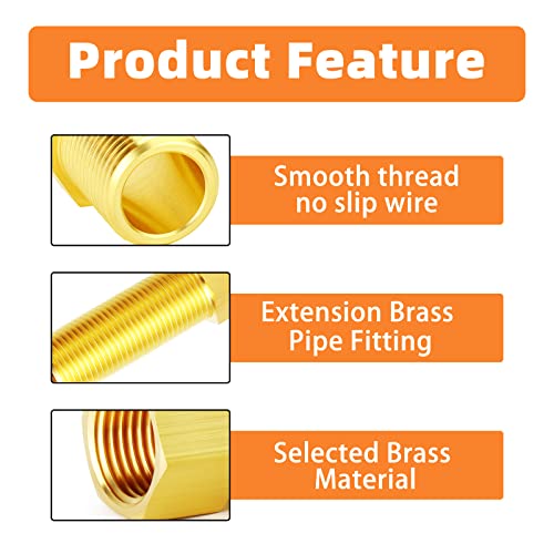 GASHER 4PCS Extension Brass Pipe Fitting, 1/2" Female to 1/2" Male Pipe Hex Bushing Adapter Converter Adapter, 40 mm/50 mm/70 mm/100 mm - Image 3