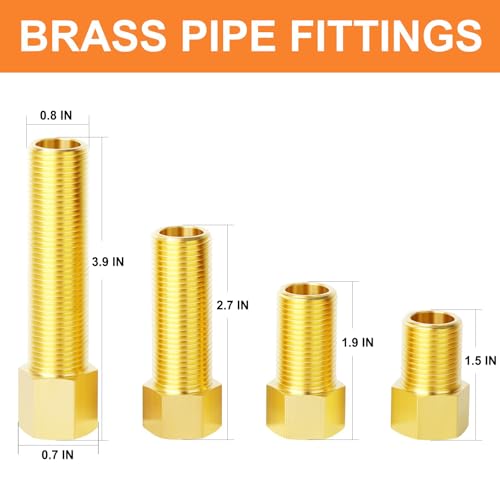 GASHER 4PCS Extension Brass Pipe Fitting, 1/2" Female to 1/2" Male Pipe Hex Bushing Adapter Converter Adapter, 40 mm/50 mm/70 mm/100 mm - Image 2
