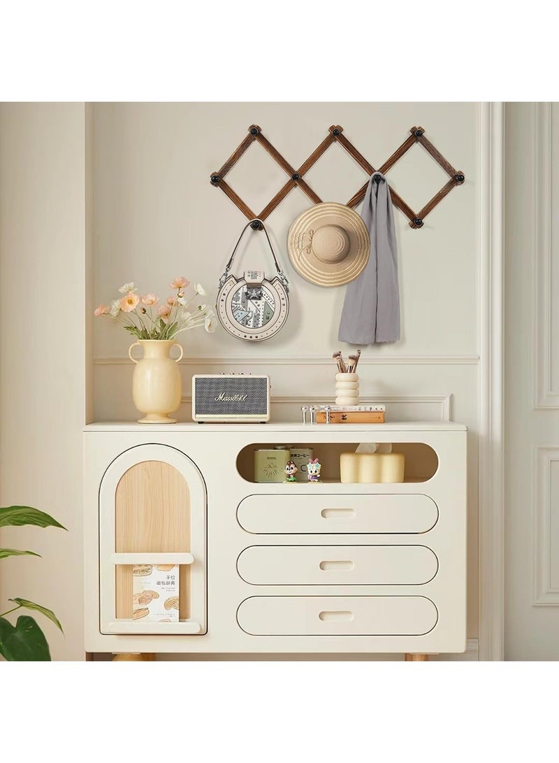 ممون حامل معاطف قابل للتمدد مع 10 خطافات، شماعات حائط أكورديون، حامل قبعات خشبي مثبت على الحائط، خطافات قبعات للمفاتيح، أكواب القهوة، المعاطف - Image 3