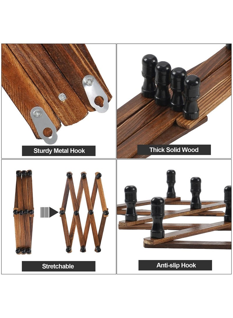 ممون حامل معاطف قابل للتمدد مع 10 خطافات، شماعات حائط أكورديون، حامل قبعات خشبي مثبت على الحائط، خطافات قبعات للمفاتيح، أكواب القهوة، المعاطف - Image 4