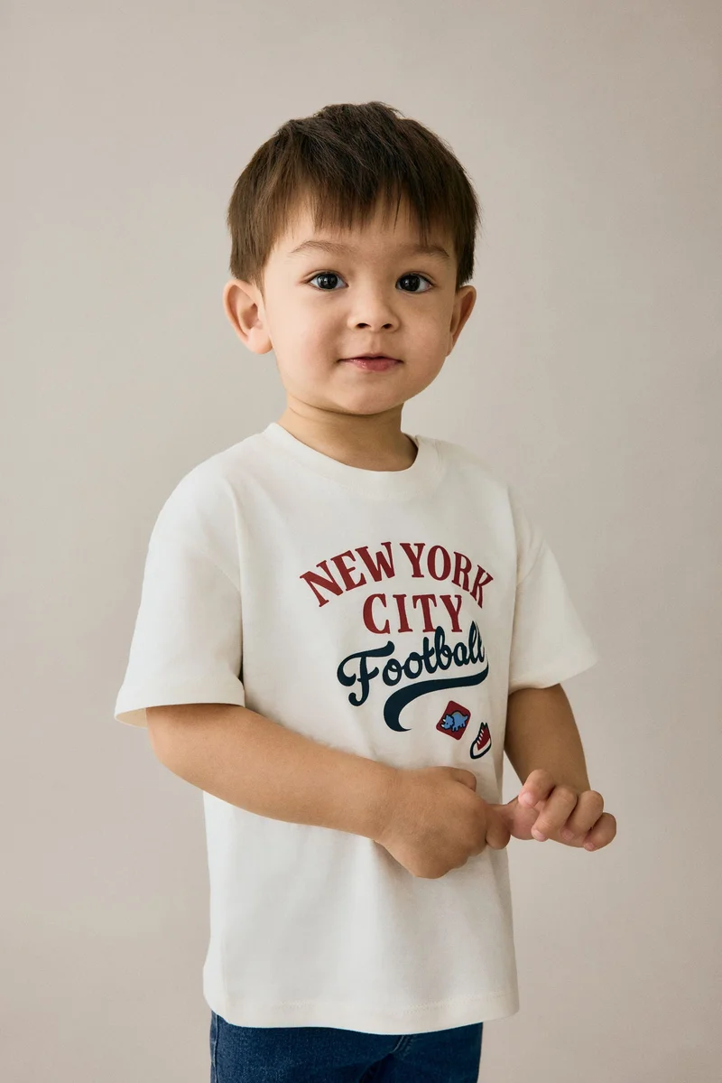 اتش اند ام تي-شيرت قطني مزين بطبعات