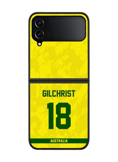 Rugged Black Edge Case for Samsung Galaxy Z Flip4, Slim fit Soft Case Flexible thin Cover - Player Name - Adam Gilchrist, Jersey Number- 18