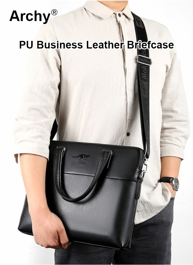 Archy Men's Business Leather Briefcase Classic PU 14-Inch Laptop Bag Slim Messenger Bag  - Image 1