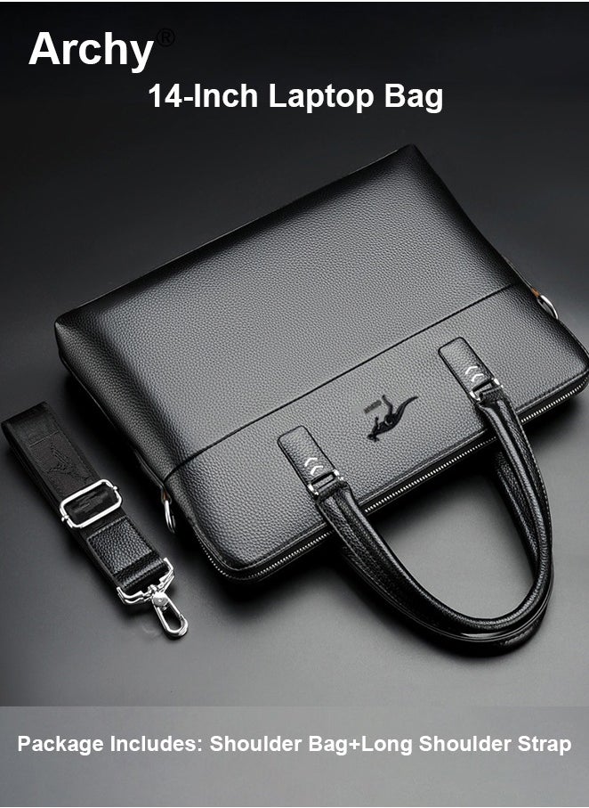 Archy Men's Business Leather Briefcase Classic PU 14-Inch Laptop Bag Slim Messenger Bag  - Image 2