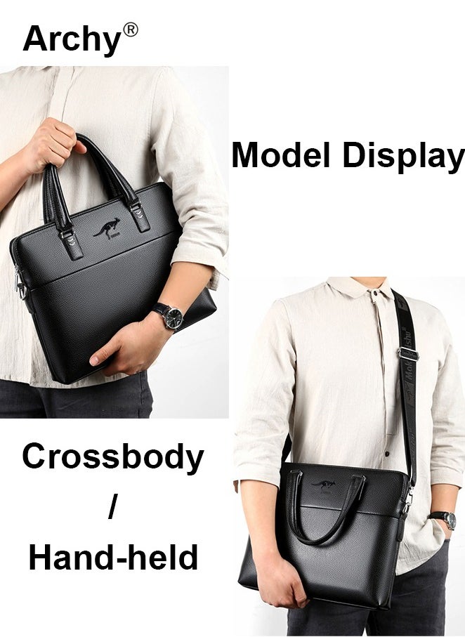 Archy Men's Business Leather Briefcase Classic PU 14-Inch Laptop Bag Slim Messenger Bag  - Image 3