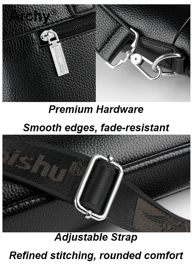 Archy Men's Business Leather Briefcase Classic PU 14-Inch Laptop Bag Slim Messenger Bag  - Image 4