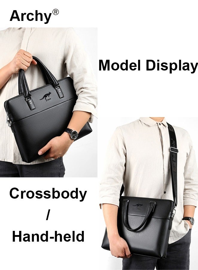 Archy Men's Business Leather Briefcase Classic PU 14-Inch Laptop Bag Slim Messenger Bag  - Image 4