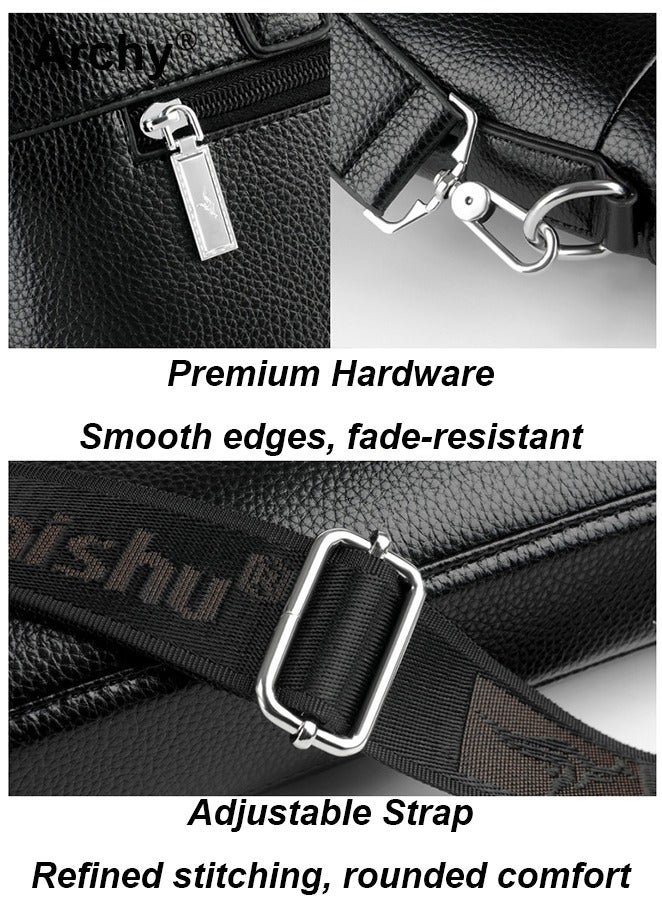 Archy Men's Business Leather Briefcase Classic PU 14-Inch Laptop Bag Slim Messenger Bag  - Image 5