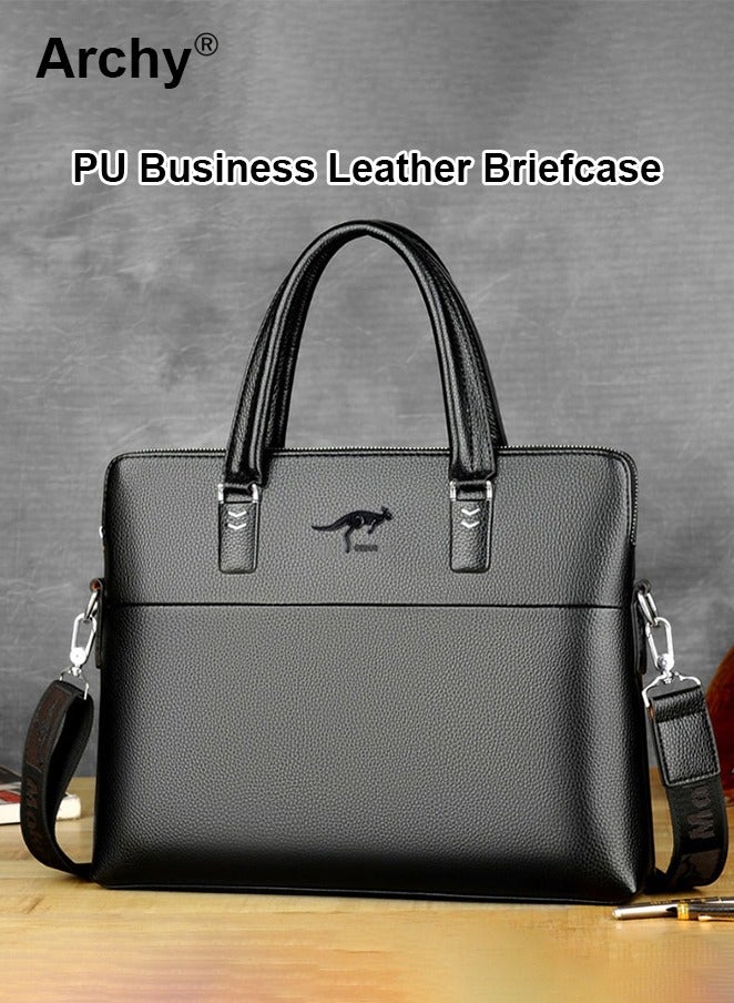 Archy Men's Business Leather Briefcase Classic PU 14-Inch Laptop Bag Slim Messenger Bag  - Image 1