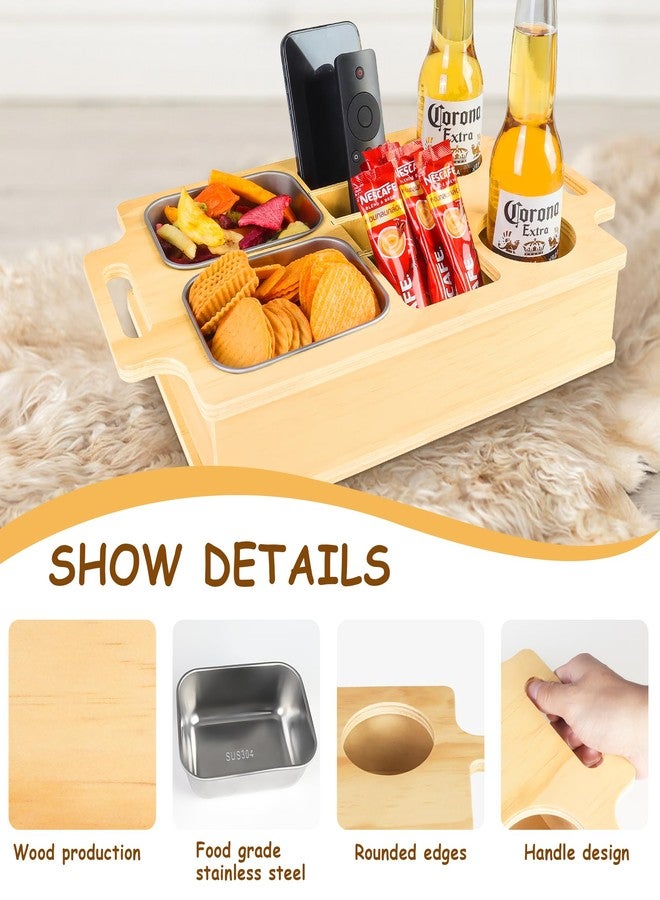 Primo Lines Couch Cup Holder, Wooden Couch Caddy with Stainless Steel Snack Storage Tray for Bed Car Seat Organizer, Cup Drink Storage Anti-Spill Sofa Cup Holder for Phone Snacks Beverage Remote - Image 4