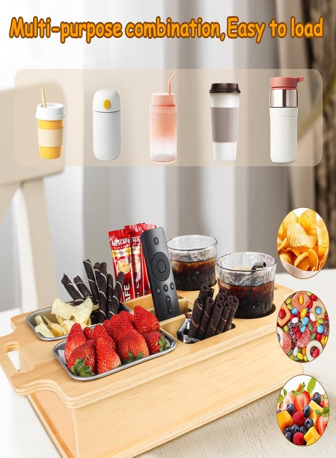 Primo Lines Couch Cup Holder, Wooden Couch Caddy with Stainless Steel Snack Storage Tray for Bed Car Seat Organizer, Cup Drink Storage Anti-Spill Sofa Cup Holder for Phone Snacks Beverage Remote - Image 5