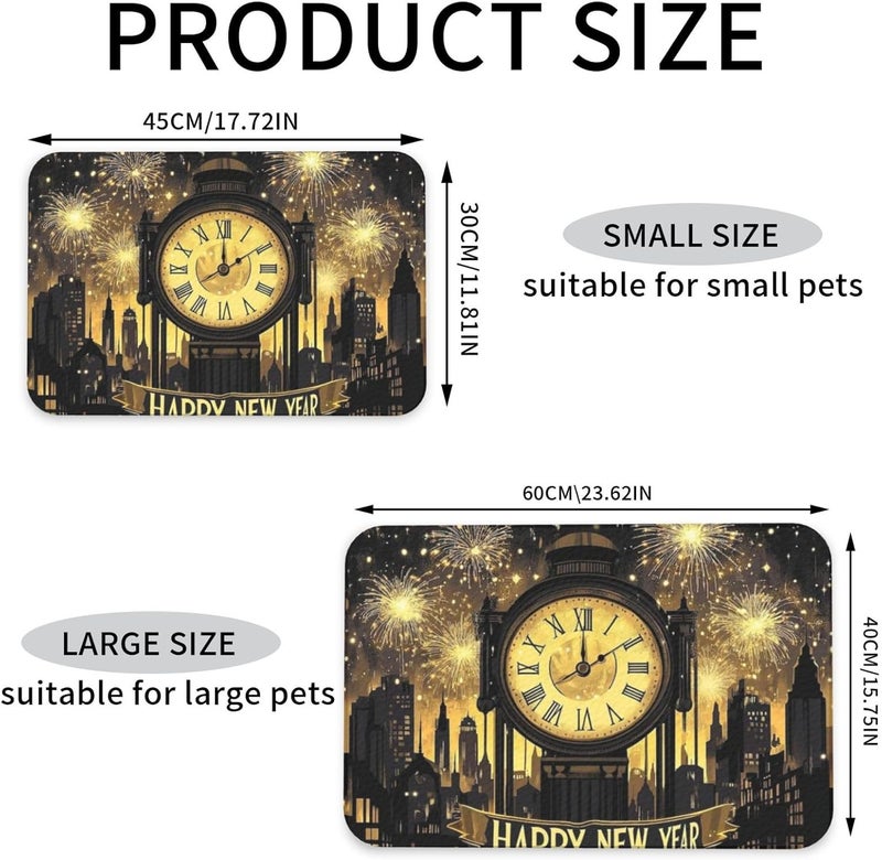 Pet Feeding Mat Absorbent Dog Mat for Food and Water Bowl Dog Accessories New Year Celebration Golden Clock Countdown Cheering Pet Supplies Dogs Quick Dry Cat Water Dispenser Mats 24x16In - Image 2