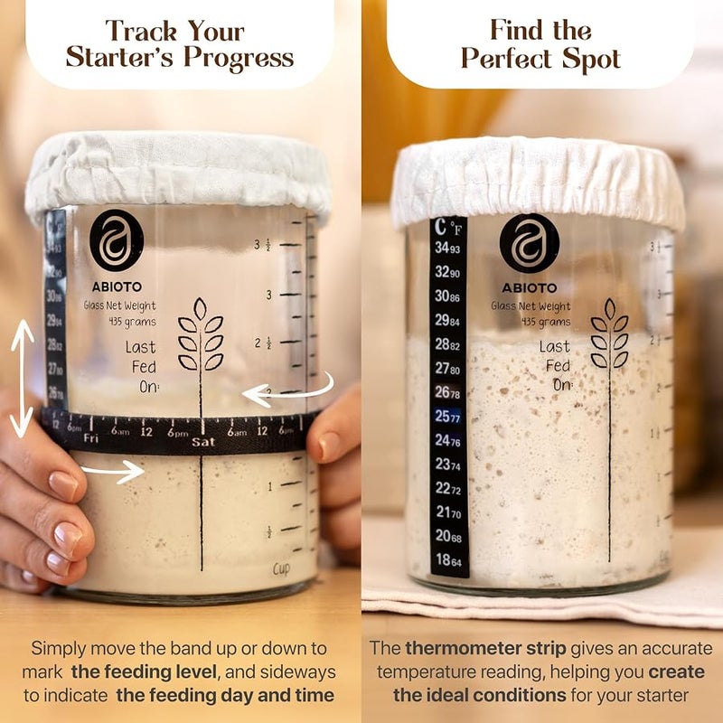 ABIOTO Sourdough Starter Kit with 10 Round & 11 Oval Banneton Proofing Basket and 34oz Starter Jar - Beginner-Friendly Sourdough Bread Baking Supplies and Baking Gifts for Women, Men, and Bread Bakers - Image 3