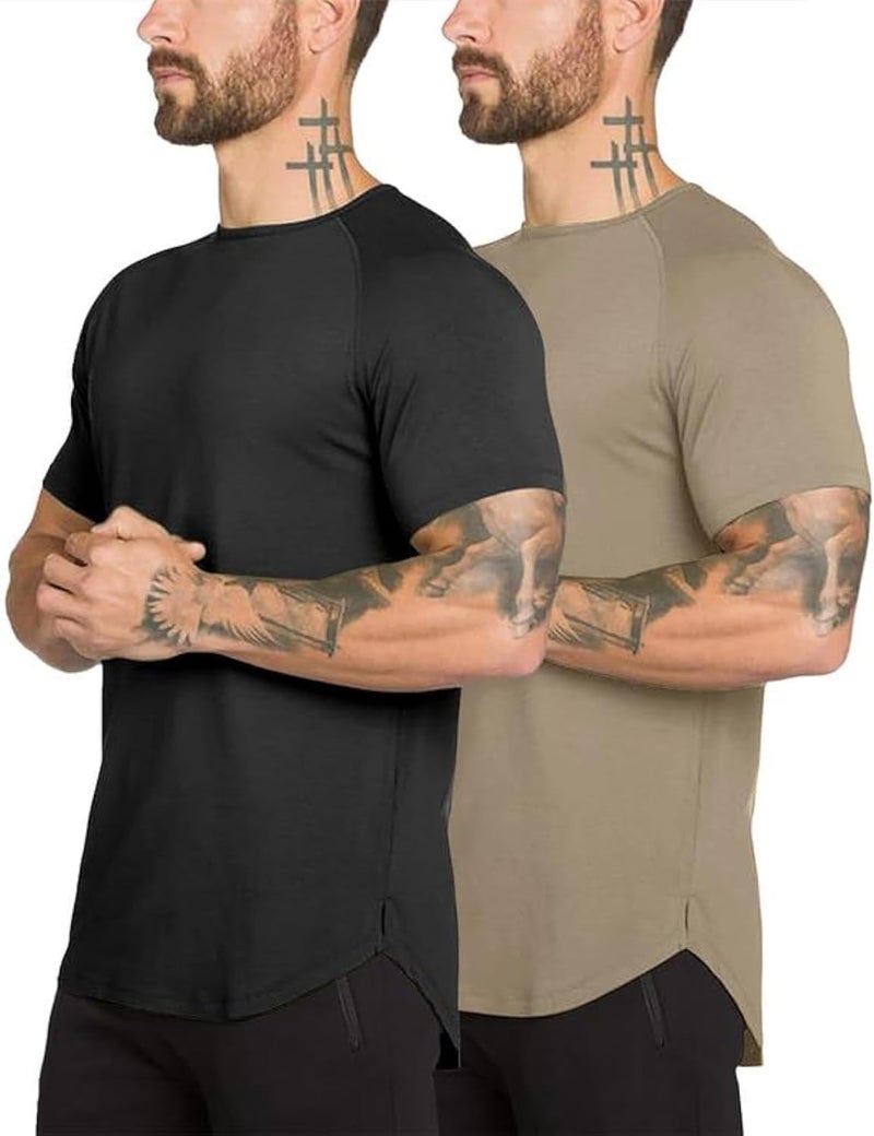TEZO Mens Gym Workout Slim Fit Short Sleeve T-Shirt Cotton Performance Athletic Shirts Running Fitness Tee - Image 1