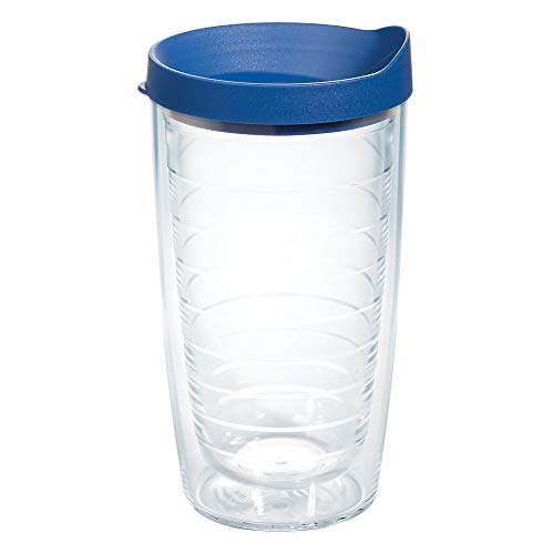 Tervis Clear  Colorful Lidded Made in USA Double Walled Insulated Tumbler Travel Cup Keeps Drinks Cold  Hot 16oz Blue Lid