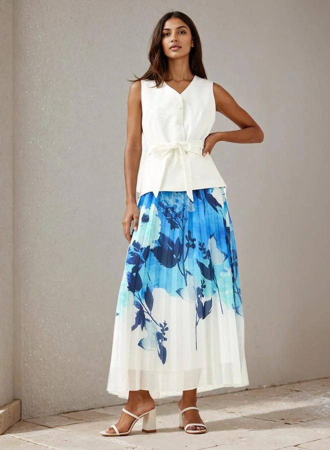 ايكونيك فستان بدون أكمام بطبعة أيقونية مع حزام