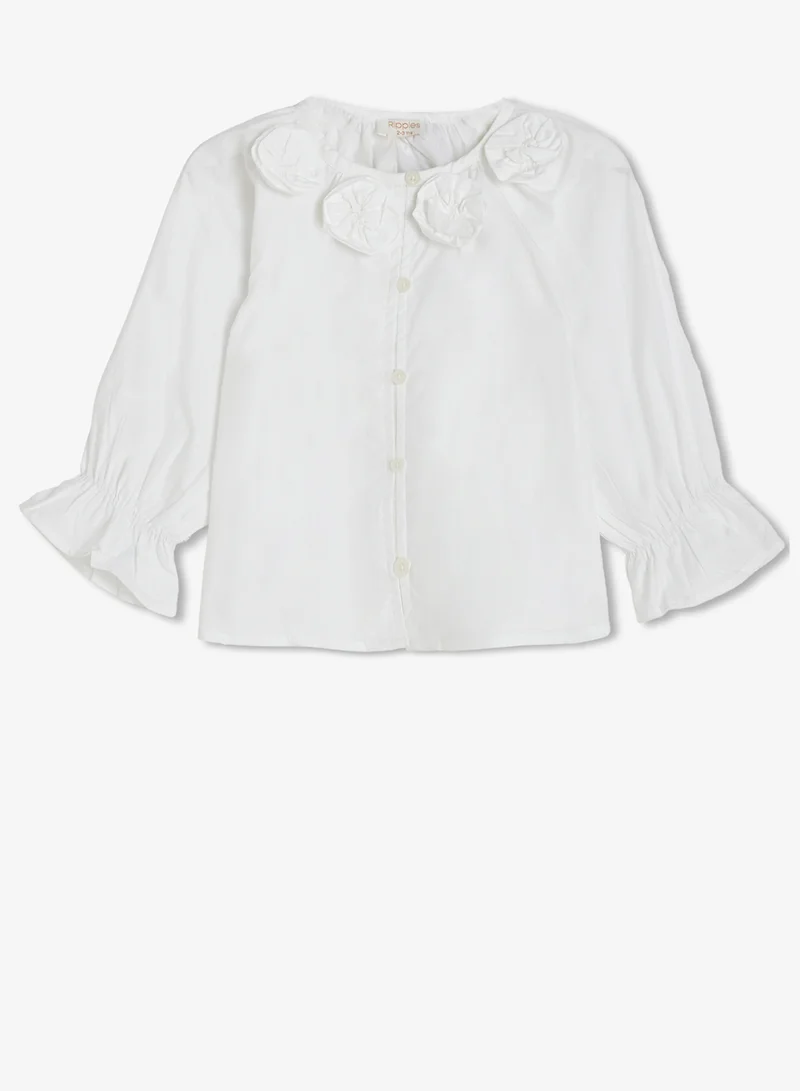 ريبلز مع نمشي Girls Floral Applique Blouse With Puffed Sleeves