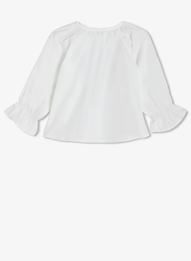 ريبلز مع نمشي Girls Floral Applique Blouse With Puffed Sleeves