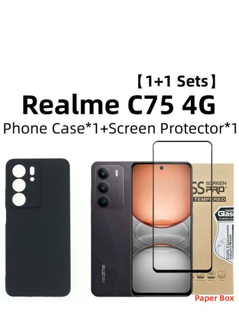 【1+1 Sets】 For Realme C75 4G Case  Screen Protector Frosted Pudding Material TPU Cover with Tempered Glass Screen Protector
