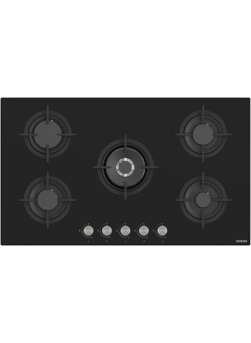 Ocean OHGGR9401NPROSC, Built‑in Gas Hob, 90 cm, 5 Burners, Black Glass - Image 2