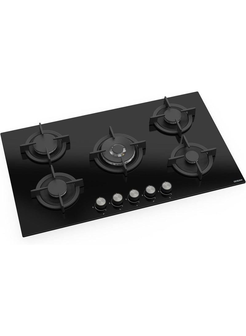 Ocean OHGGR9401NPROSC, Built‑in Gas Hob, 90 cm, 5 Burners, Black Glass - Image 1