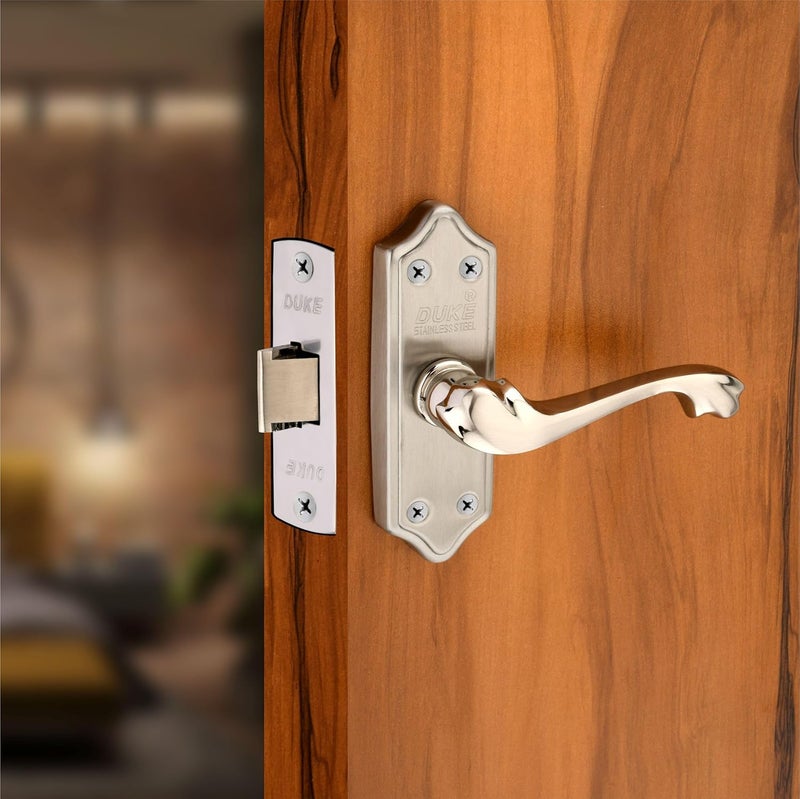 DUKElocks Duke Lock Stainless Steel Baby Mortice Set 2004 SS for Main Door Kitchen Bedroom Office Brass Latch Body with Premium Design Stainless Steel Color 100 MM 5 INCH - Image 1