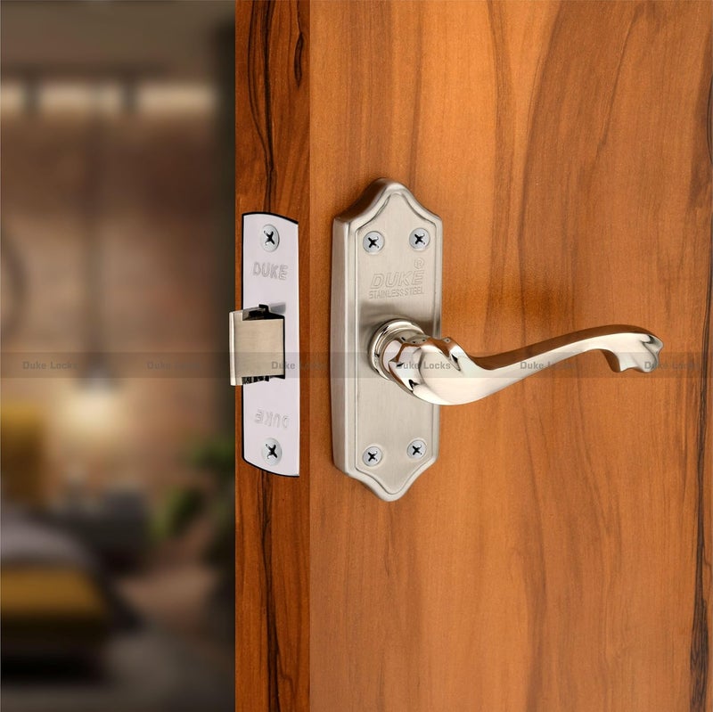 DUKElocks Duke Lock Stainless Steel Baby Mortice Set 2004 SS for Main Door Kitchen Bedroom Office Brass Latch Body with Premium Design Stainless Steel Color 100 MM 5 INCH - Image 3