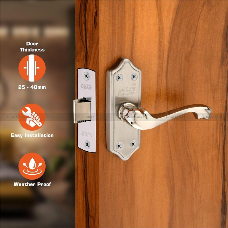 DUKElocks Duke Lock Stainless Steel Baby Mortice Set 2004 SS for Main Door Kitchen Bedroom Office Brass Latch Body with Premium Design Stainless Steel Color 100 MM 5 INCH - Image 2
