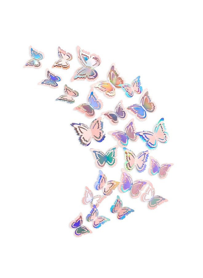 pinkblume Iridescent Pink Butterfly Decorations Stickers Blush 3D Butterfies Wall Art Removable Wall Decals For Holographic Unicorn Pastel Home Living Room Baby Bedroom Showcase Nursery Decor (27Pcs) - Image 1