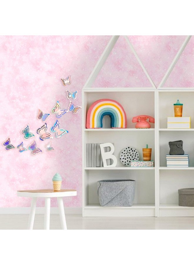 pinkblume Iridescent Pink Butterfly Decorations Stickers Blush 3D Butterfies Wall Art Removable Wall Decals For Holographic Unicorn Pastel Home Living Room Baby Bedroom Showcase Nursery Decor (27Pcs) - Image 5