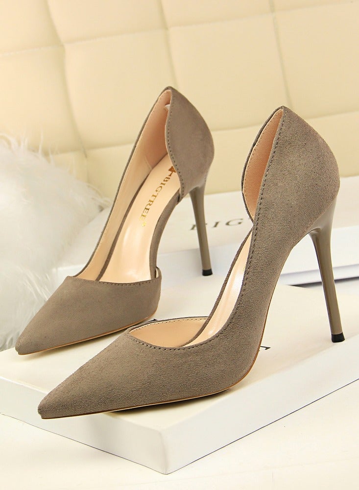 BIGTREE Women's Elegant Side Hollow Stiletto Pumps 10.5 cm Elegant Gorgeous Closed Pointed Toe Slip On Solid High Heels Khaki - Image 1