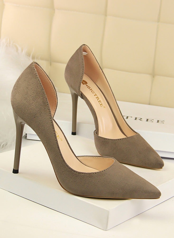 BIGTREE Women's Elegant Side Hollow Stiletto Pumps 10.5 cm Elegant Gorgeous Closed Pointed Toe Slip On Solid High Heels Khaki - Image 2