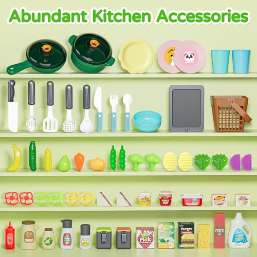 Letapapa Kids Play Kitchen Set Kitchen Toys with Realistic Sound Light Cooking Stove Sink Play Food and Kitchen Accessories Kitchen Playset Gifts for Toddlers Girls Boys - Image 5