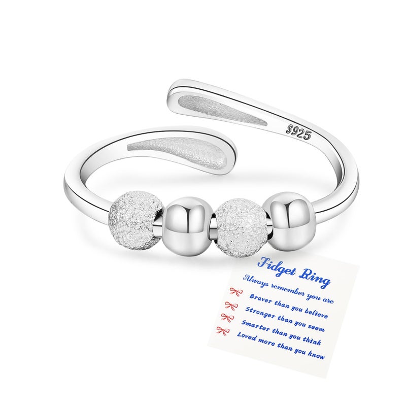 Senteria Anxiety Rings for Women Sterling Silver Rings Adjustable Stress Spinner Rings with Beads Fidget Rings for Anxiety Women - Image 1