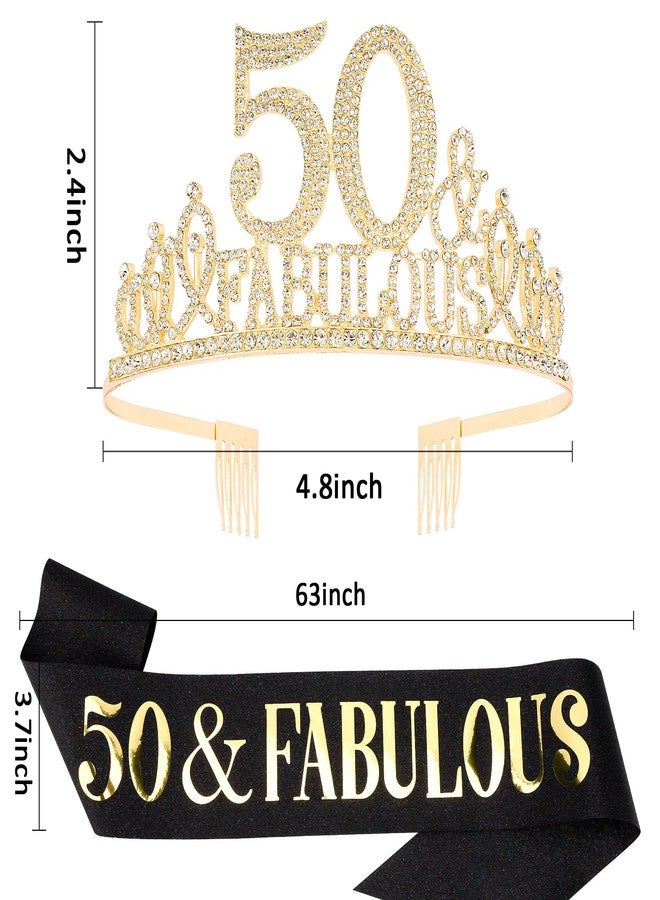 Hapdoo 50th Birthday Decorations, 50th Birthday Gifts Sash and Crown for Her Set, Happy 50 & Fabulous Party Supplies for Women, Black Gold - Image 2