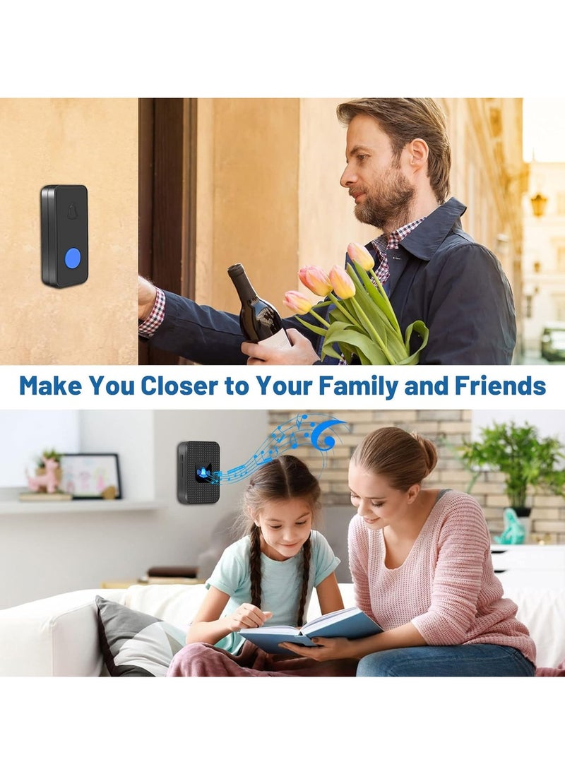 NNEWVANTE Wireless Doorbell, Battery Operated Doorbell, Easy installation Portable Waterproof Door Bell kit with 1000 Feet Long Range, 55 Chimes Adjustable Volume, 2 Buttons 1 Receiver, Black  - Image 3
