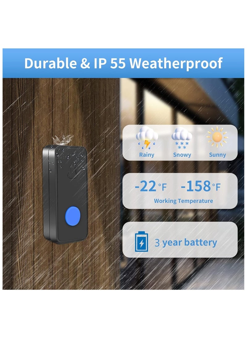NNEWVANTE Wireless Doorbell, Battery Operated Doorbell, Easy installation Portable Waterproof Door Bell kit with 1000 Feet Long Range, 55 Chimes Adjustable Volume, 2 Buttons 1 Receiver, Black  - Image 4