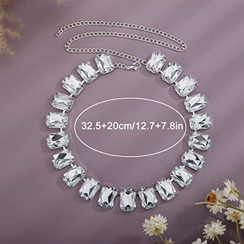 Xerling Wedding Statement Crystal Choker Necklaces for Women Brides Bling Rhinestone Multicolor Chain Large Crystals Pendant Choker Collar Jewelry Necklaces (Silver) - Image 2