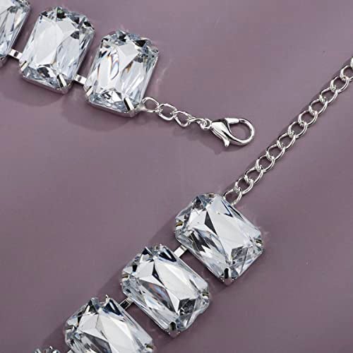Xerling Wedding Statement Crystal Choker Necklaces for Women Brides Bling Rhinestone Multicolor Chain Large Crystals Pendant Choker Collar Jewelry Necklaces (Silver) - Image 5
