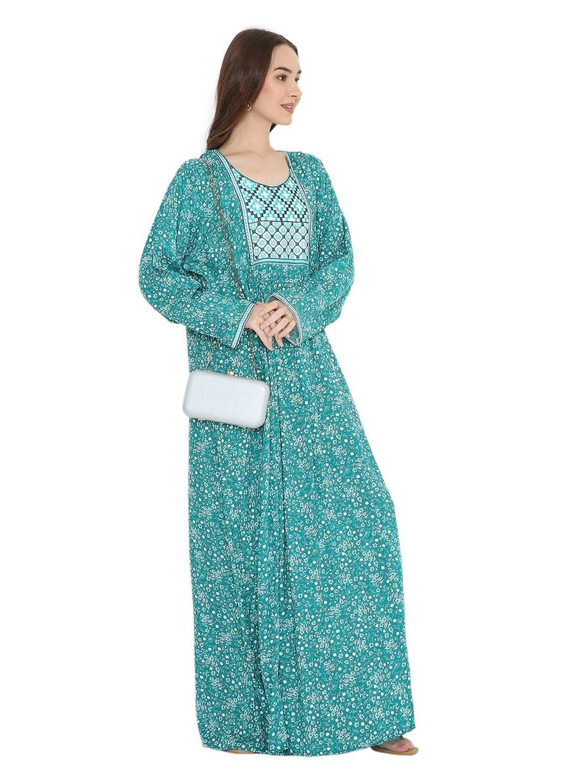 HANA & SARA - UNIQUE THREAD EMBROIDERY LONG VISCOSE PRINTED WITH ARABIC KAFTAN JALABIYA DRESSES - Image 1
