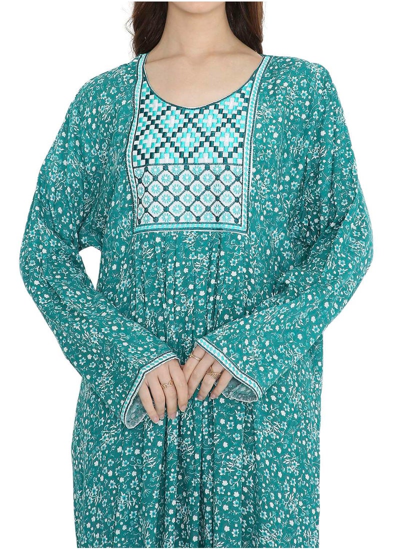 HANA & SARA - UNIQUE THREAD EMBROIDERY LONG VISCOSE PRINTED WITH ARABIC KAFTAN JALABIYA DRESSES - Image 1