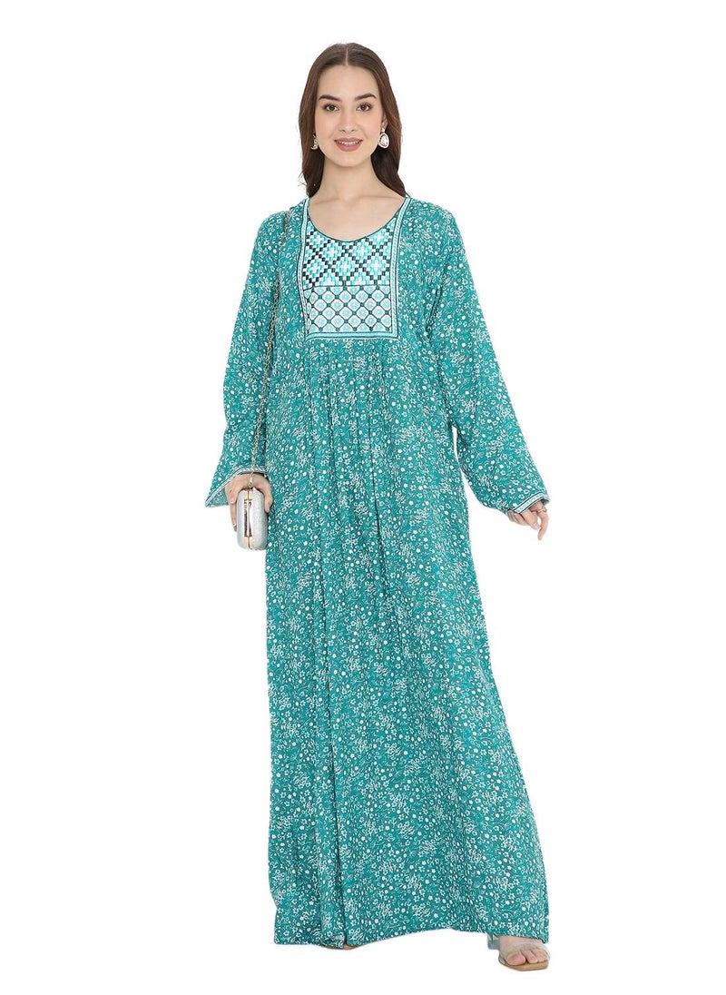 HANA & SARA - UNIQUE THREAD EMBROIDERY LONG VISCOSE PRINTED WITH ARABIC KAFTAN JALABIYA DRESSES - Image 1
