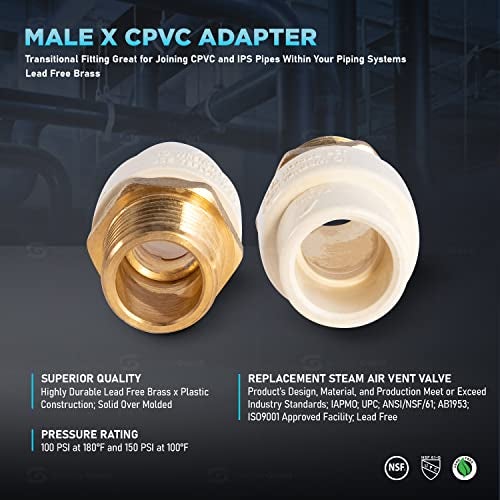 Supply Giant موصل محول Everflow Supplies BRCPM034-NL 3/4" مع ذكر نحاسي ووصلة CPVC - Image 4