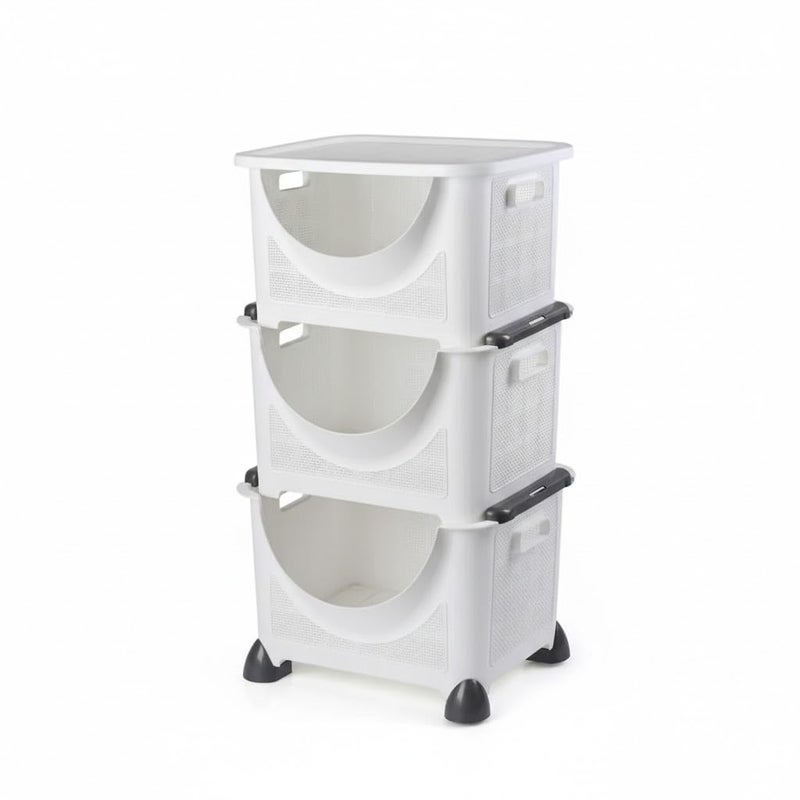 Trolley Storage 3 Tier with Wheels, White, Fruit and Vegetable Organizer, High Quality Plastic, 69x37x28cm - Image 1