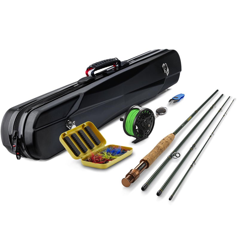 Fly Fishing Rod Fly Rod and Reel Combo with Portable Lightweight 4 Piece Fly Fishing Rod 9ft AluminumFly Reel 12Pcs Fly Flies and Fishing Line Scissors with Travel Case