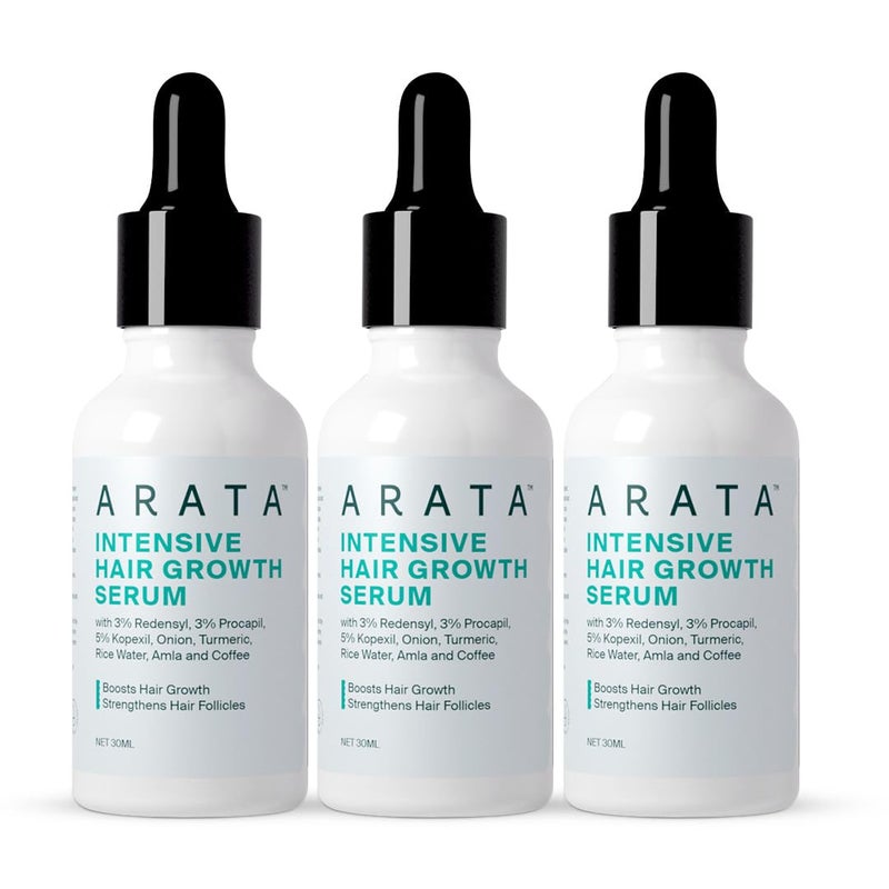 Arata Intensive Hair Growth Serum for Men  Women  3 Redensyl 3 Procapil  5 Kopexil  Onion Turmeric  Rice Water  Controls Hair Fall Boosts Hair Growth  Strengthens Hair  Pack of 3 90ml - Image 1