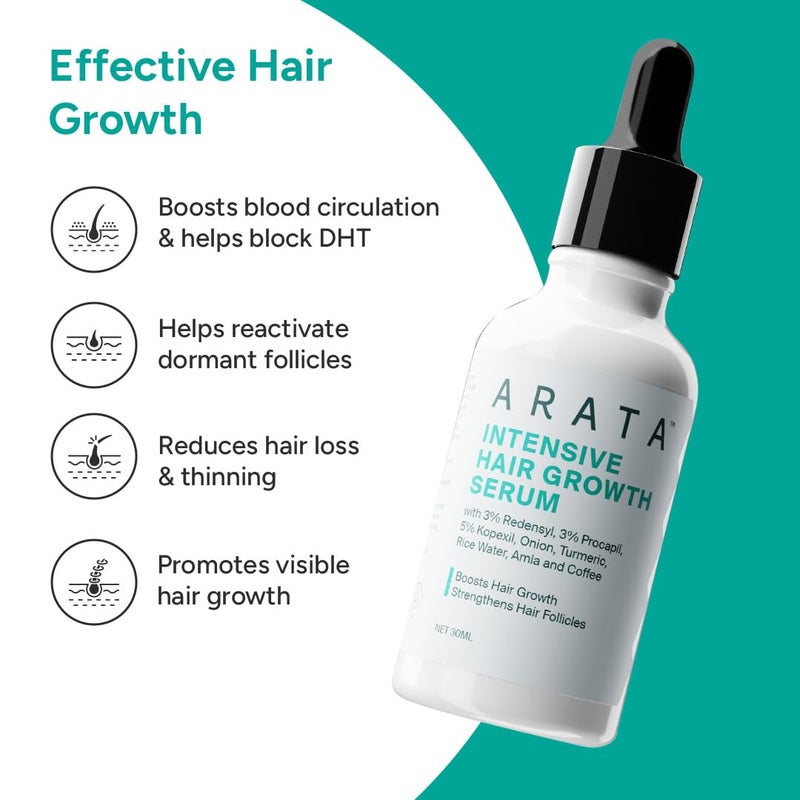 Arata Intensive Hair Growth Serum for Men  Women  3 Redensyl 3 Procapil  5 Kopexil  Onion Turmeric  Rice Water  Controls Hair Fall Boosts Hair Growth  Strengthens Hair  Pack of 3 90ml - Image 4