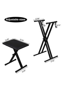 Mike Music Keyboard Stands and Piano Bench Set,Double-X Keyboard Stand Adjustable & Portable Digital Piano Stand with Locking Straps,Adjustable Height and Portable  - Image 2