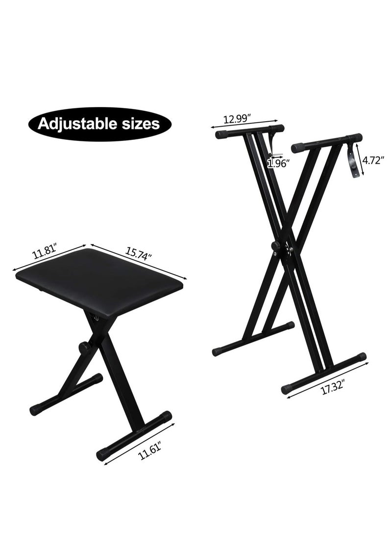 Mike Music Keyboard Stands and Piano Bench Set,Double-X Keyboard Stand Adjustable & Portable Digital Piano Stand with Locking Straps,Adjustable Height and Portable  - Image 2